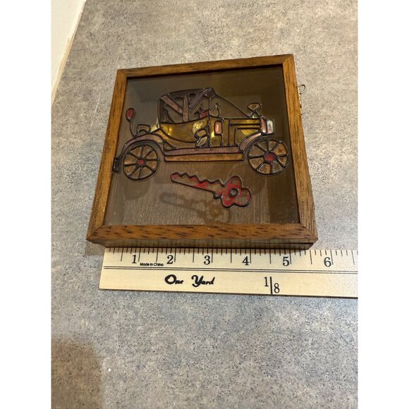 Wooden Key Holder Wall Mount VTG Stained Glass Antique Car Ford Model T Fob Trac - Picture 10 of 16